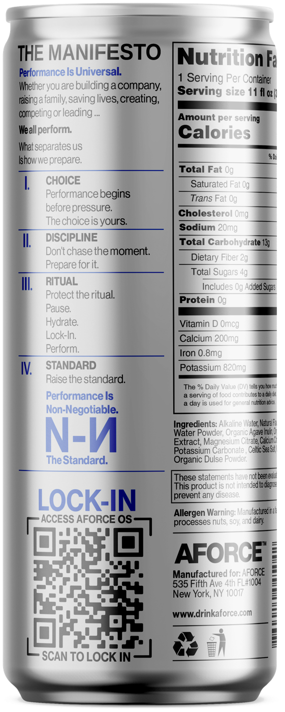 AFORCE can with the manifesto printed on the back