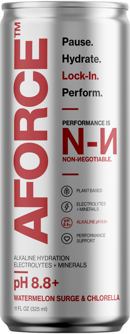 The AFORCE silver aluminium can — the physical entry point into the ritual